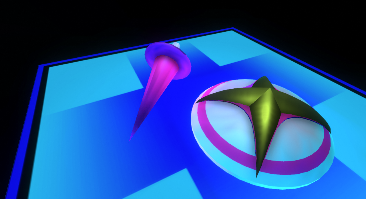 A spaceship made within Unity, easter egg decipting Galacta's Knight lance and shield, from the Kitby series